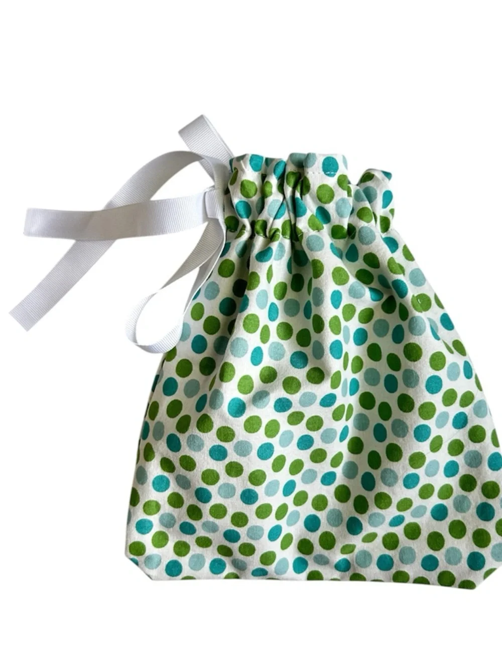 Hand Crafted Polka Dot Lined Fabric Gift Bag Reusable Eco Friendly Drawstring
